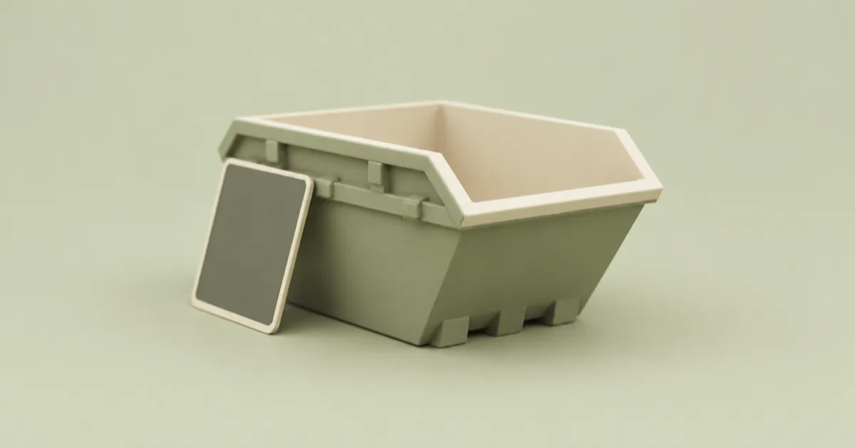 A skip and tablet, representing digital waste tracking replacing paper transfer notes